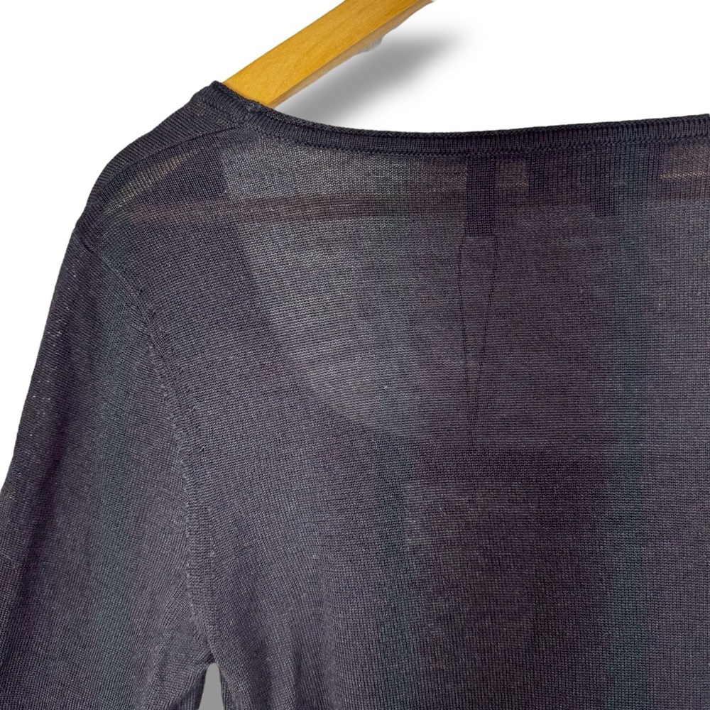 Theory Open Neck Shirred Wool Blend Sweater, Black, Size Medium - Picture 11 of 13